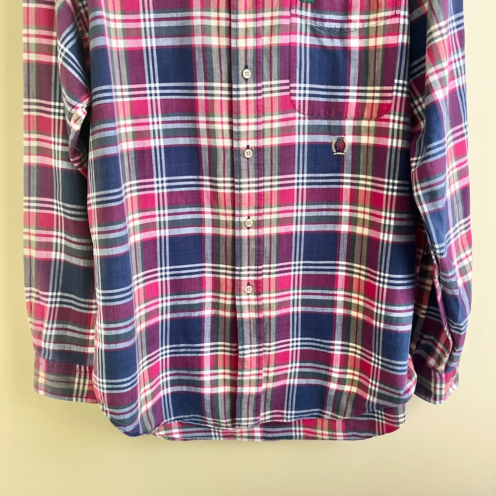 Vintage Tommy Hilfiger Button Up Shirt Men's Medium Plaid 100% Cotton Preppy Top - Picture 8 of 12